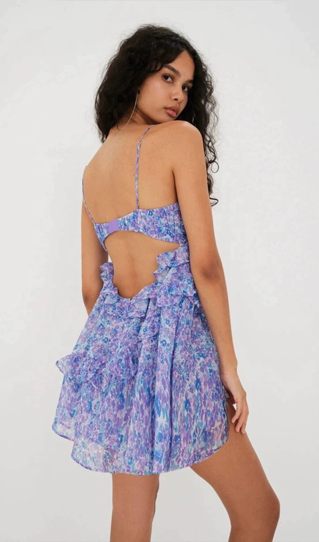 FLORAL EMBELLISHED RUFFLE TRIM MINI DRESS