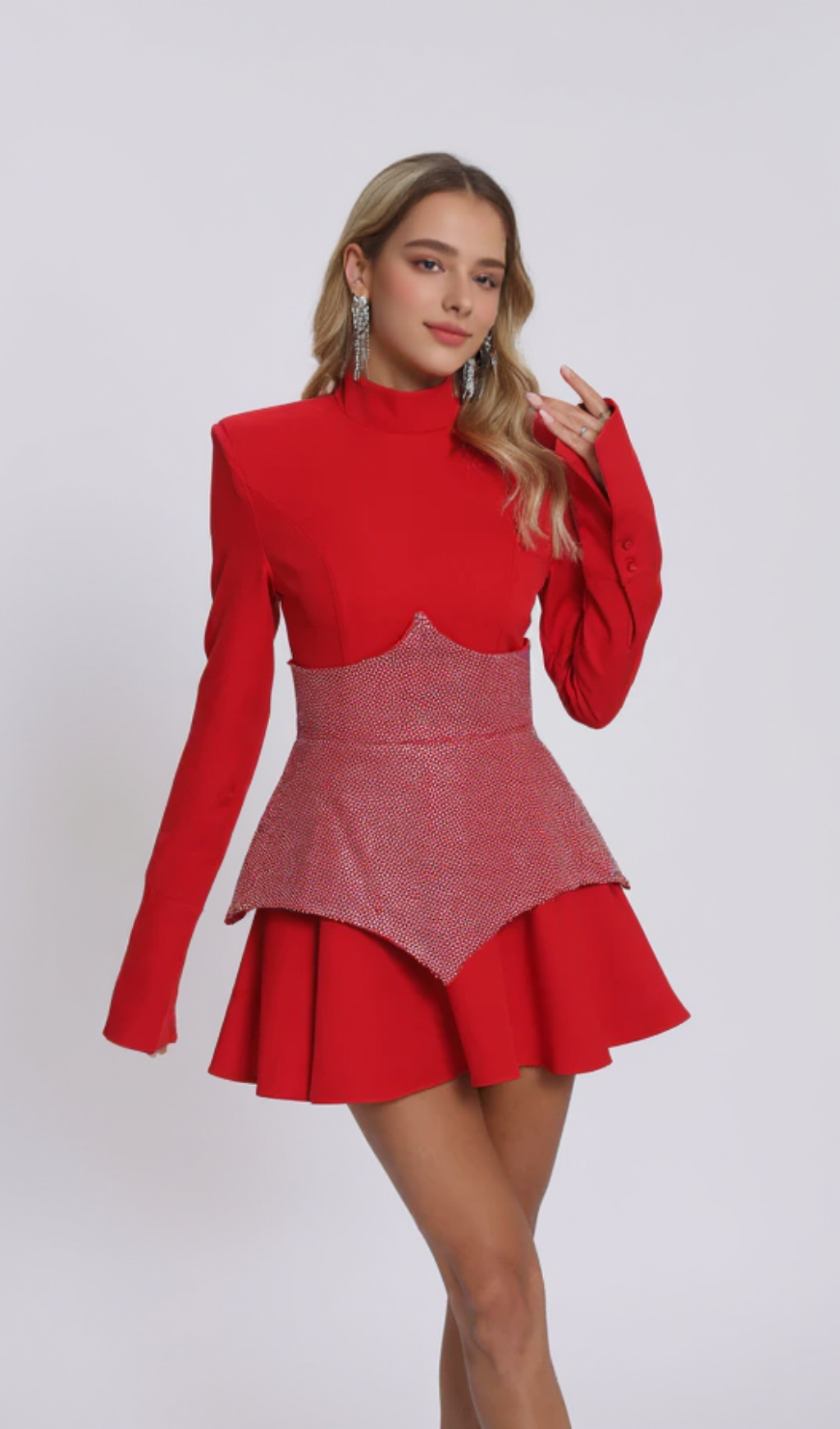 Keilani Red Long Sleeve Mini Bodysuit