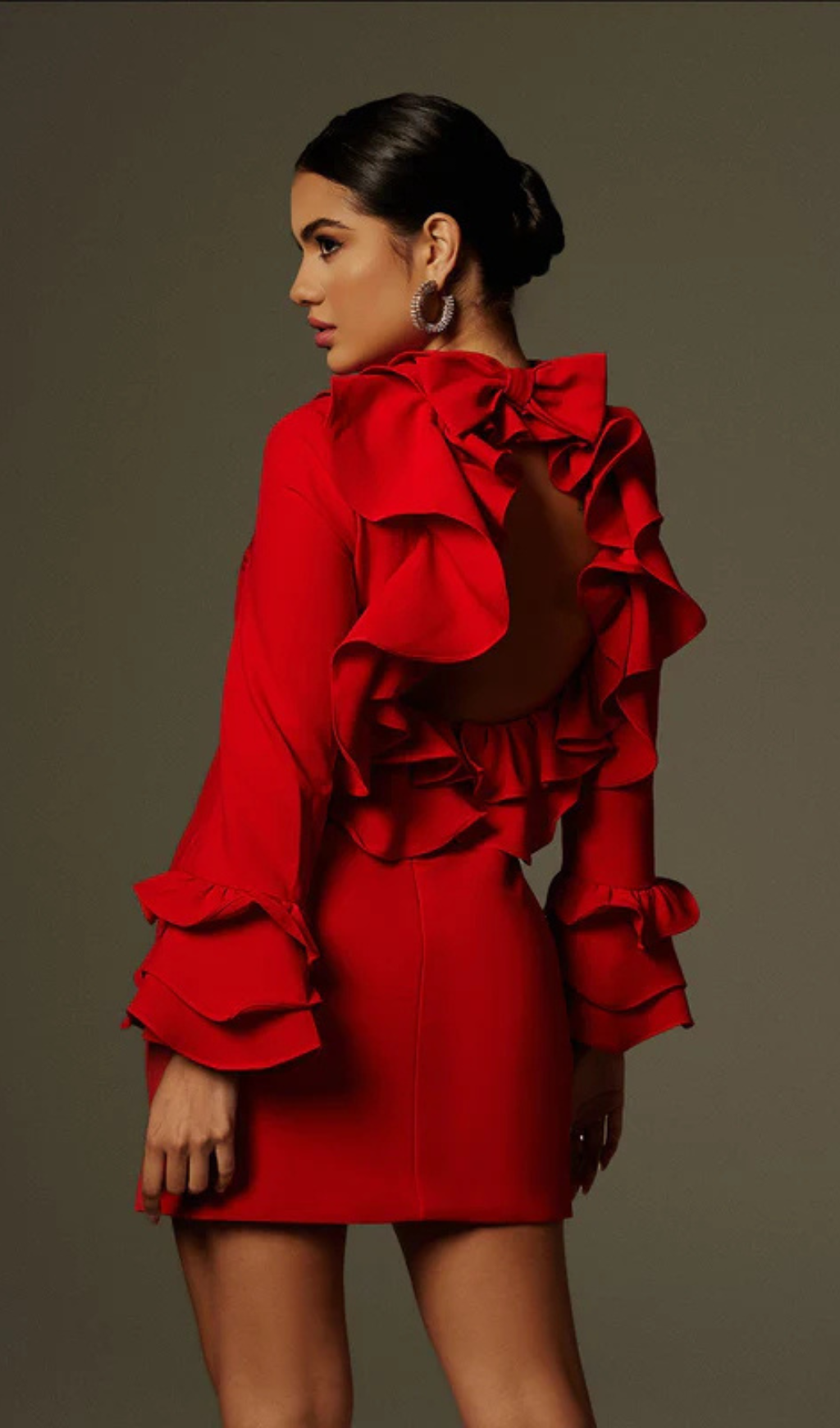 Alessandro Ruffle Backless Mini Dress in red