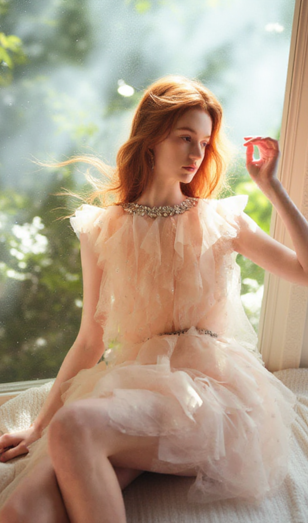Crystal Embellished Ruffle mini Dress in pale pink
