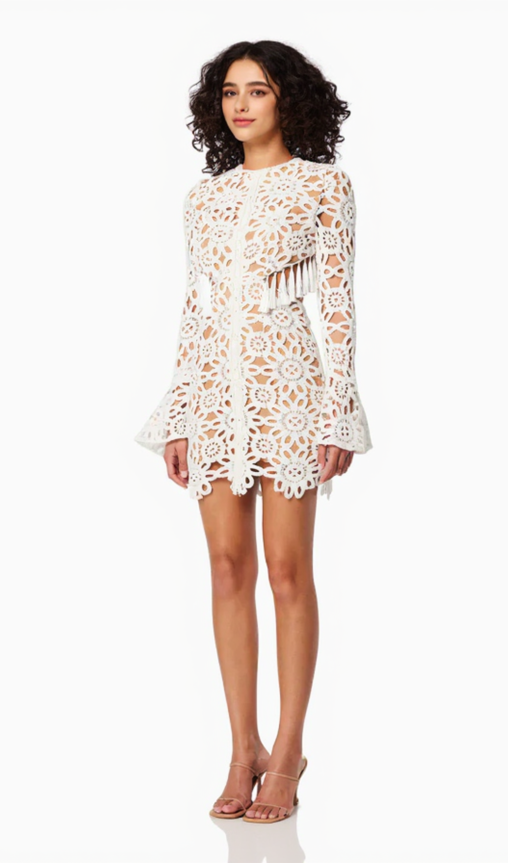 Embroidered hollow mini dress in white