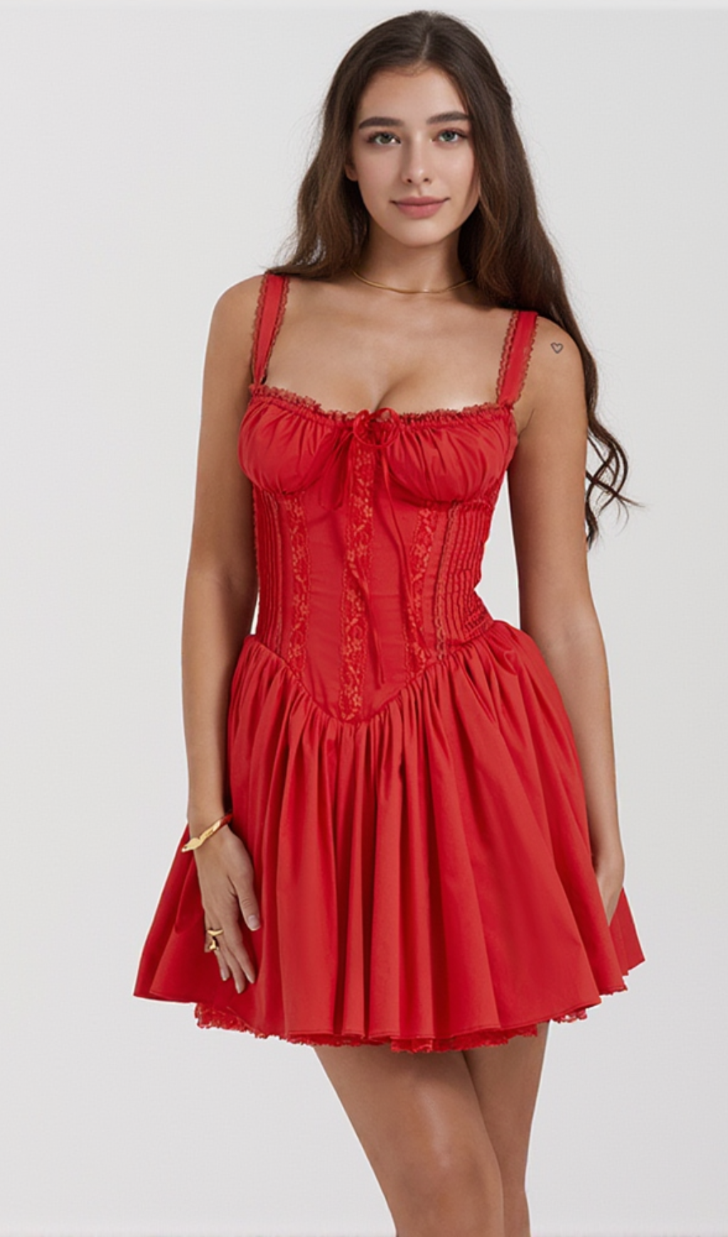 corset strap mini dress in red