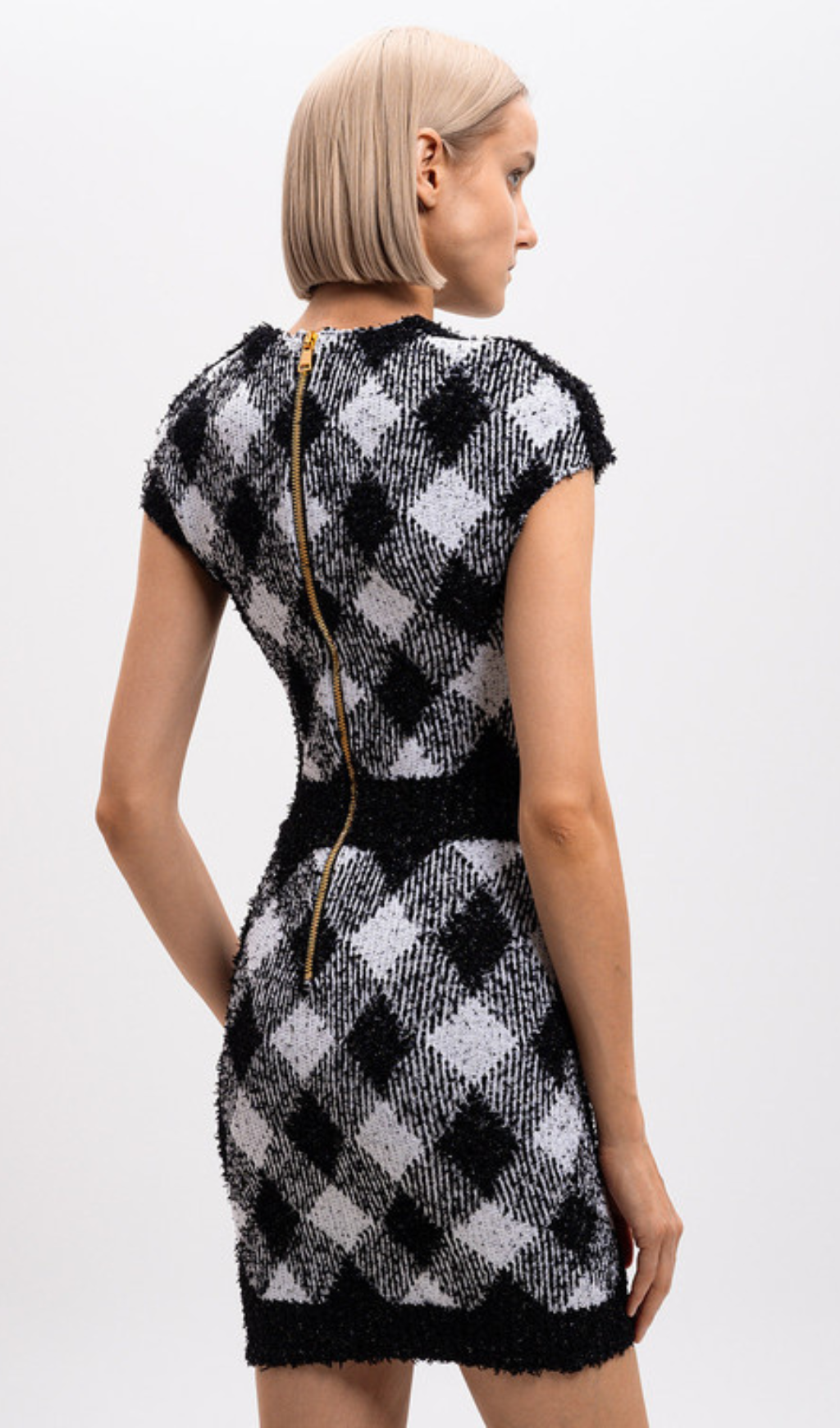 button-embellished plaid texture mini dress