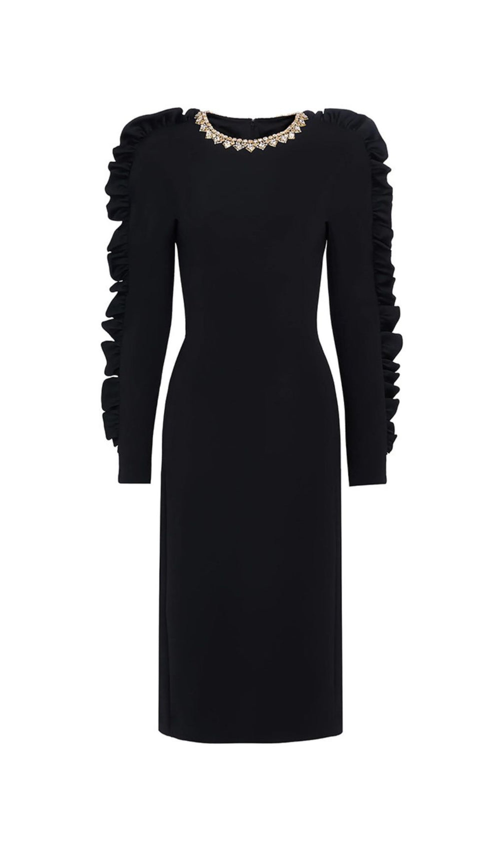 Hallie Black Crystal Long Sleeve Midi Dress