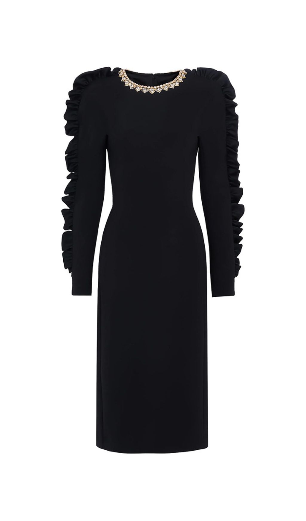 Hallie Black Crystal Long Sleeve Midi Dress