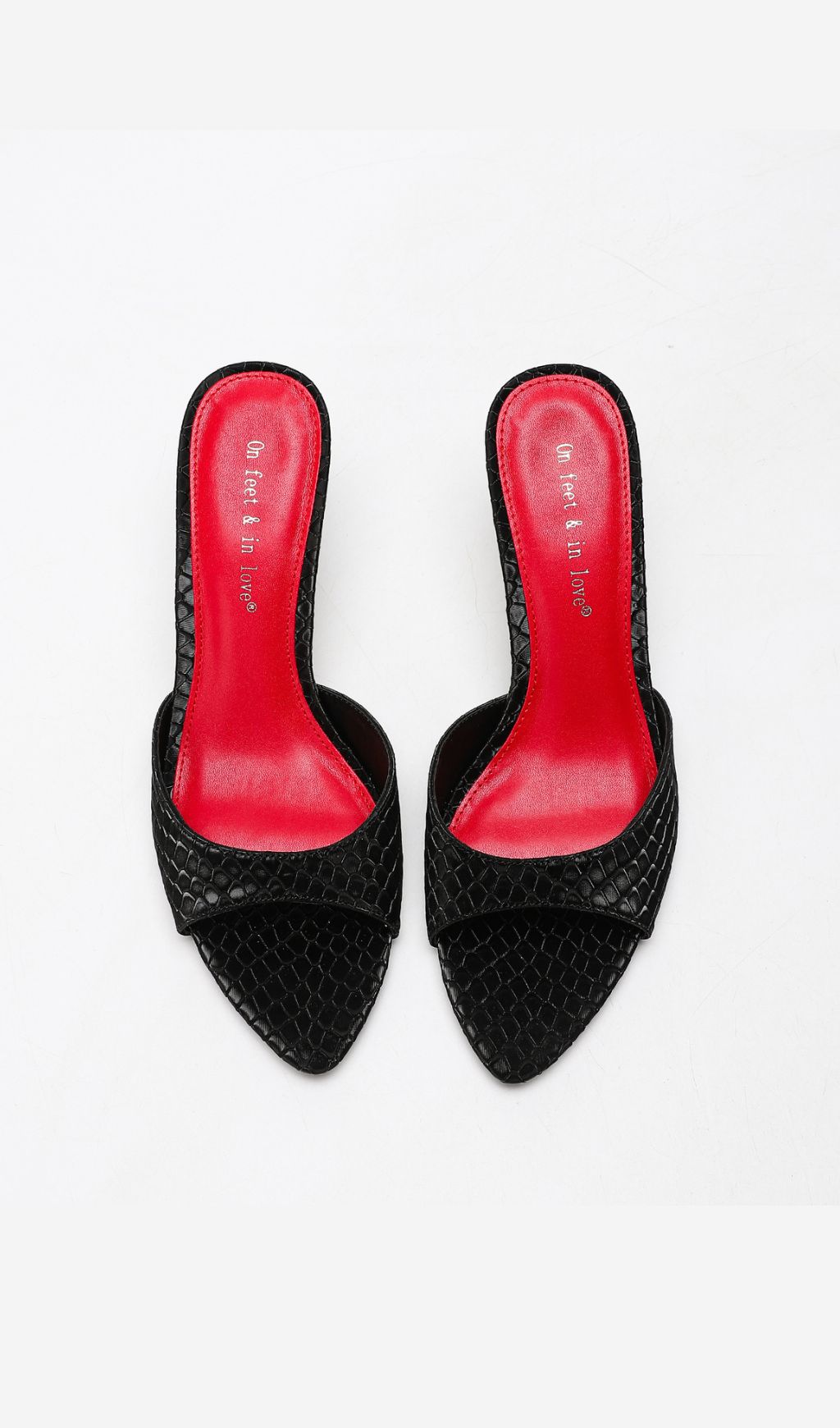 Hooper Black Croc-Embossed Pointed Toe Mules | Stiletto Heels with Red Insole