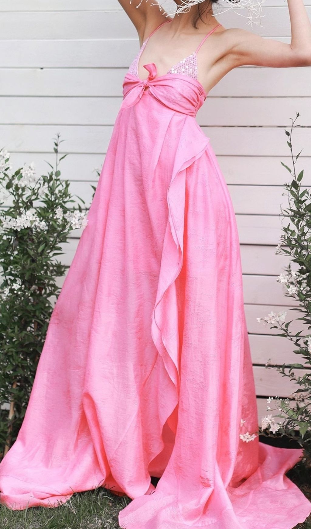 Keyah Dazzling Pink Sequin Maxi Dress | Strappy & Elegant Gala Gown