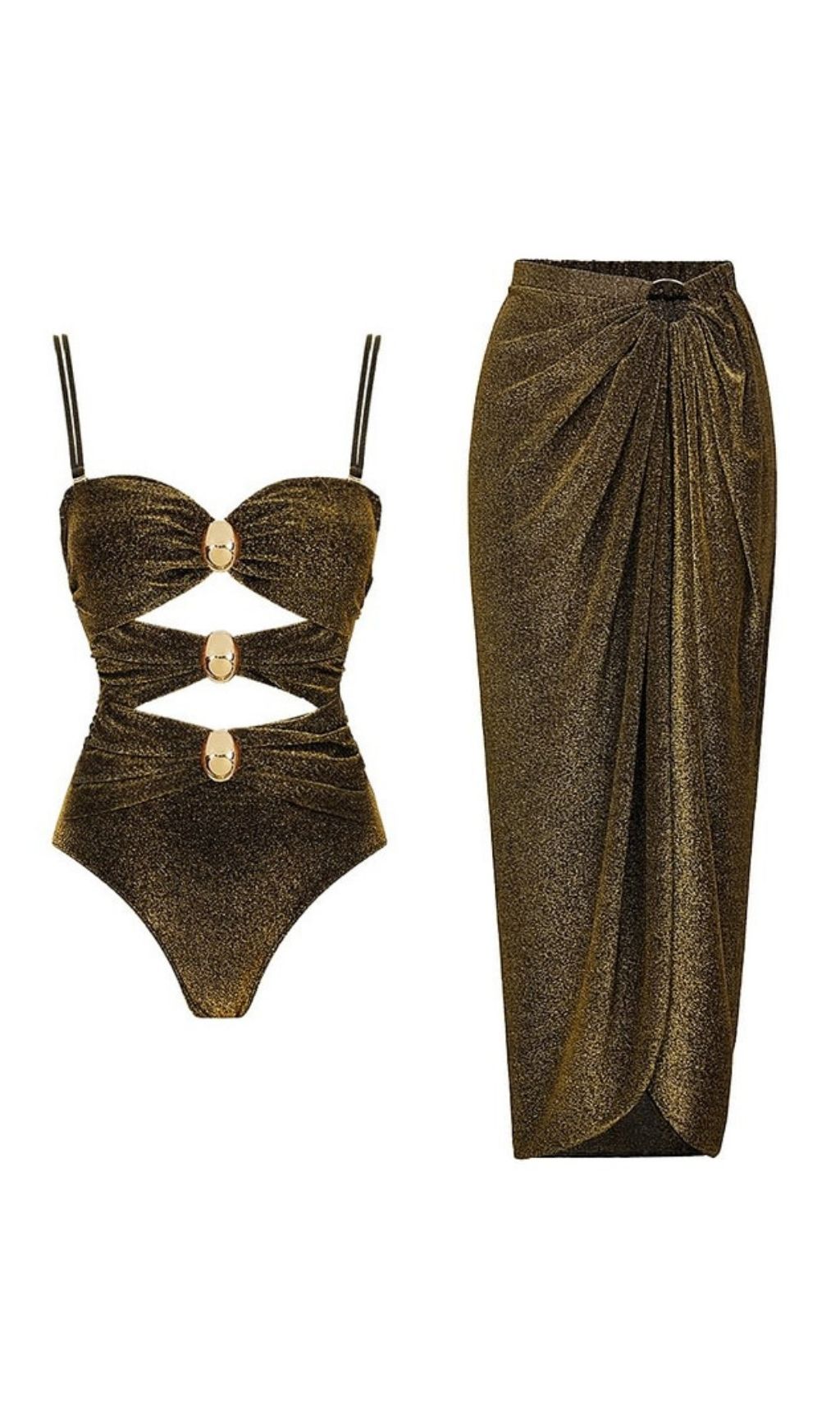 Katerina Shimmer Cut-Out One-Piece Swimsuit & Matching Skirt Set