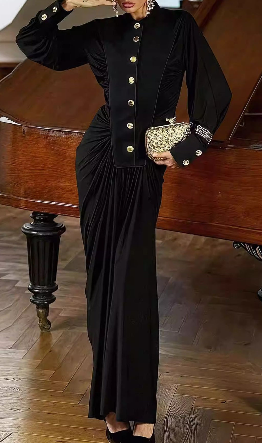 Hikari Long Sleeve Ruched Maxi Dress