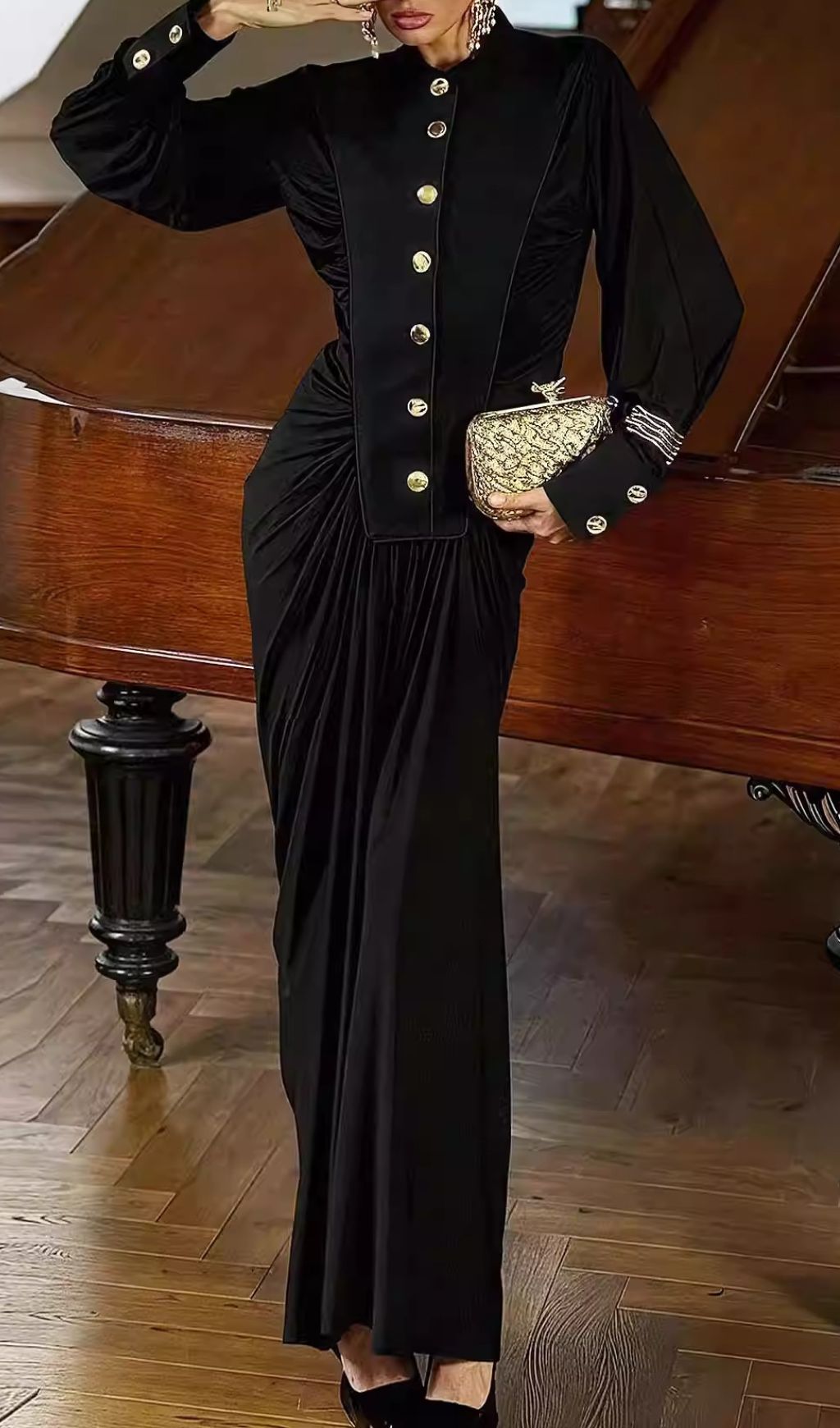 Hikari Long Sleeve Ruched Maxi Dress