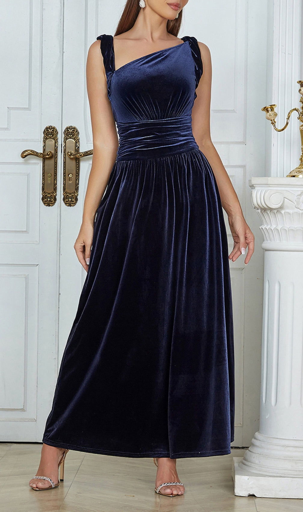Antoon Ruched Waist Velvet Maxi Dress