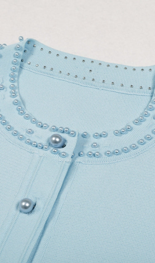 Edie Blue Bead Midi Dress & Cardigan