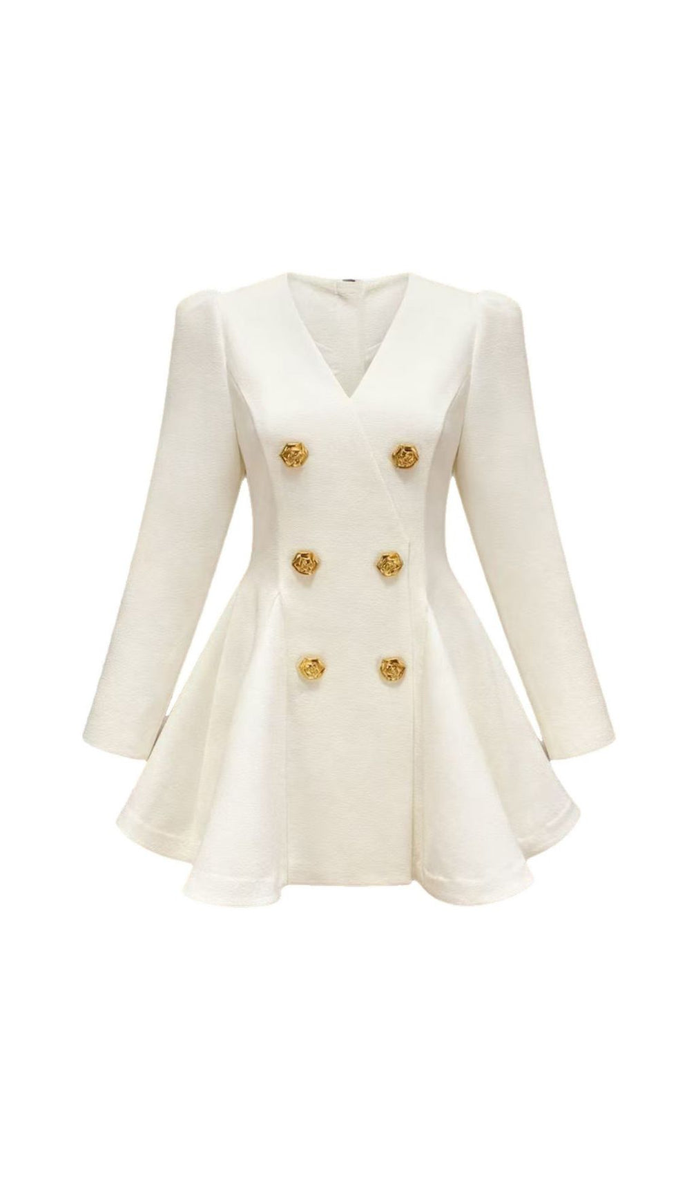 Ilene White Double-Breasted Blazer Mini Dress | Gold Rose Buttons