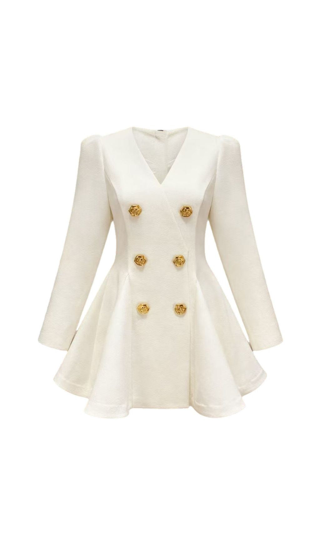 Ilene White Double-Breasted Blazer Mini Dress | Gold Rose Buttons