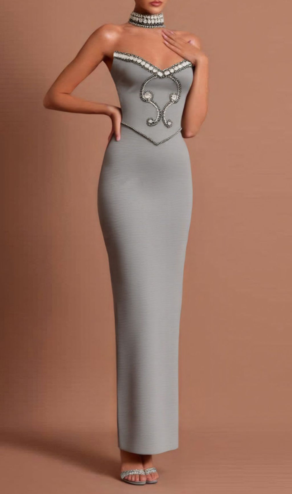 Grete Strapless Diamante Bandage Maxi Dress