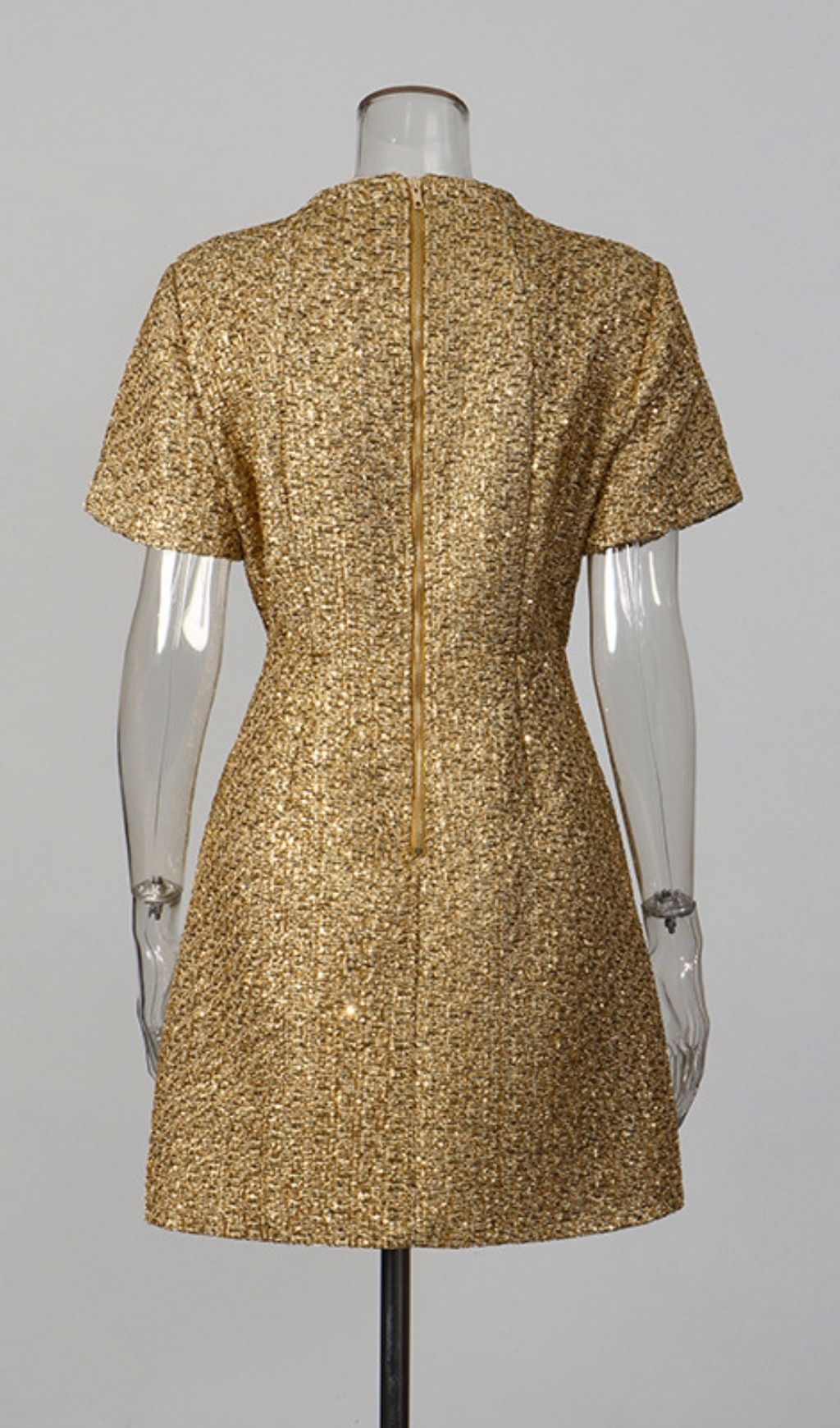 Keyla Luxe Gold Tweed Mini Dress with Pearl Buttons - Chic Party & Cocktail Attire