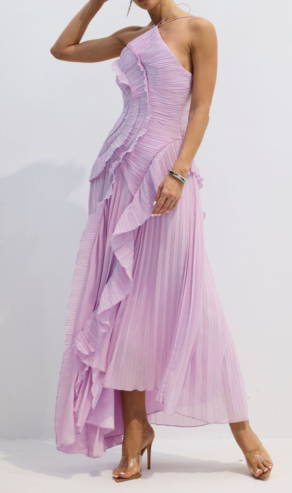Finneas Purple Halter Pleated Maxi Dress