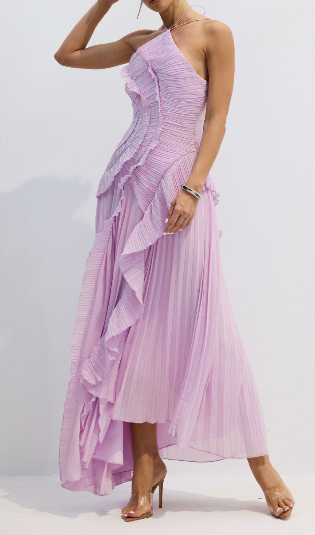 Finneas Purple Halter Pleated Maxi Dress