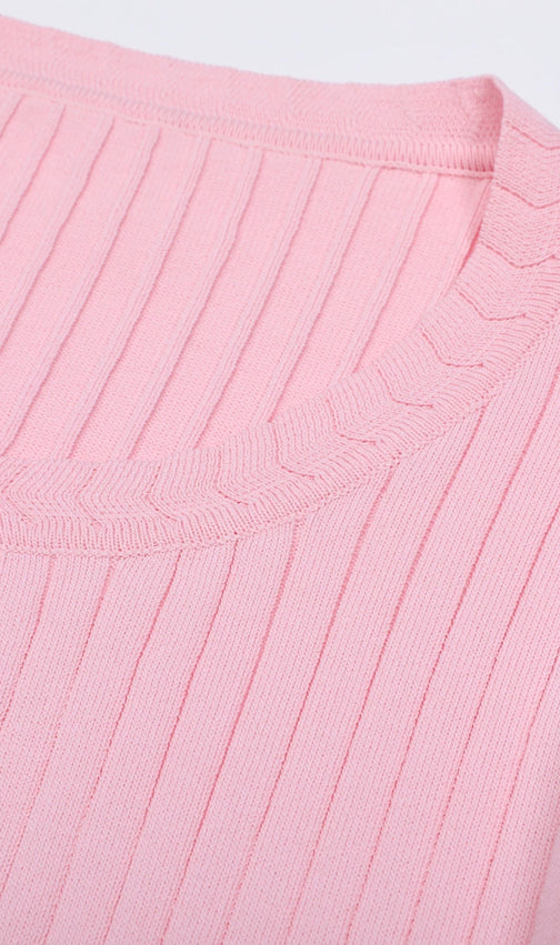 Jackie Pink Ribbed Knit Maxi Dress & Cardigan Set - Effortless Style & Comfort for Women