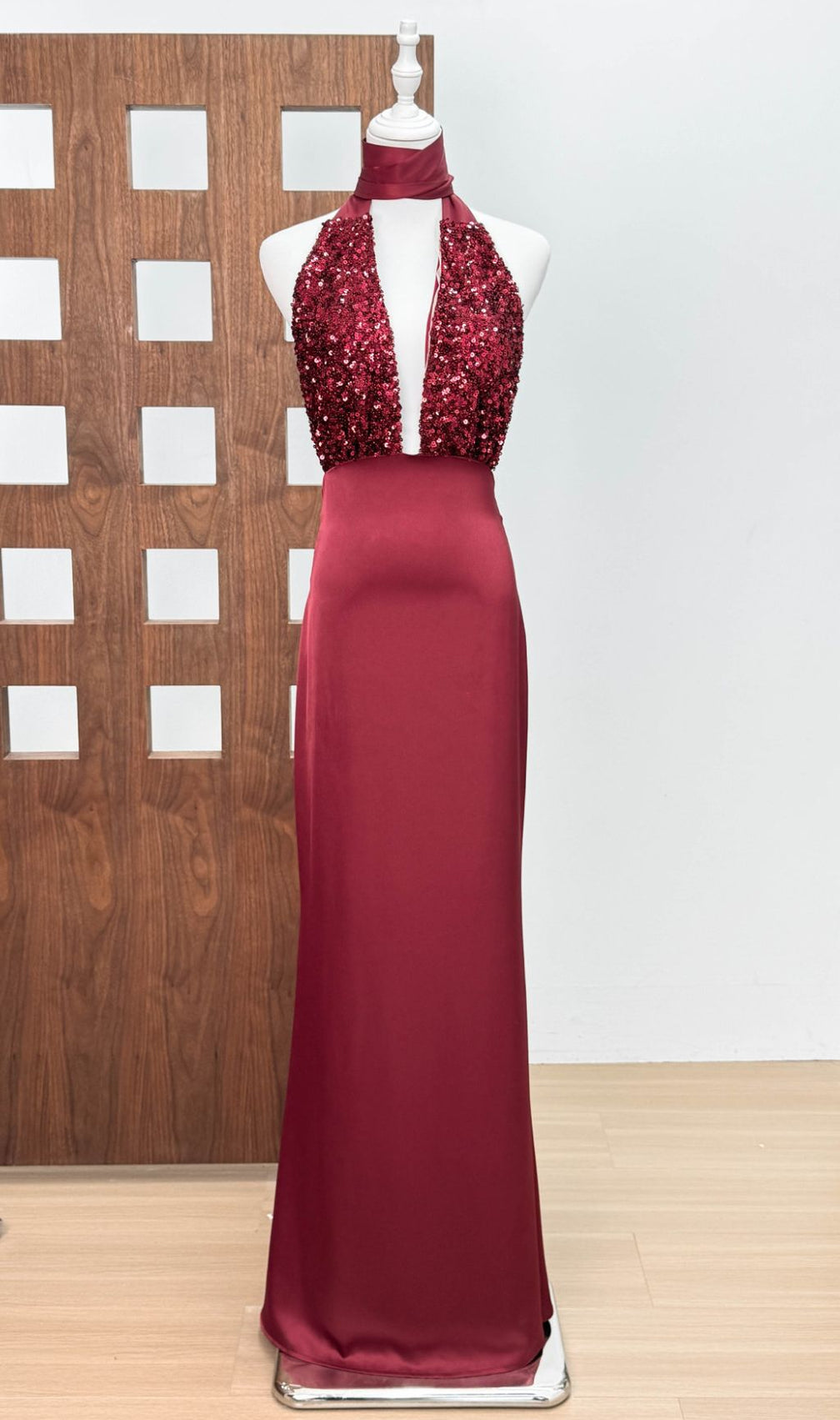 Joffrey Scarlet Sequin Halter Maxi Gown - Glamorous Evening Dress for Women