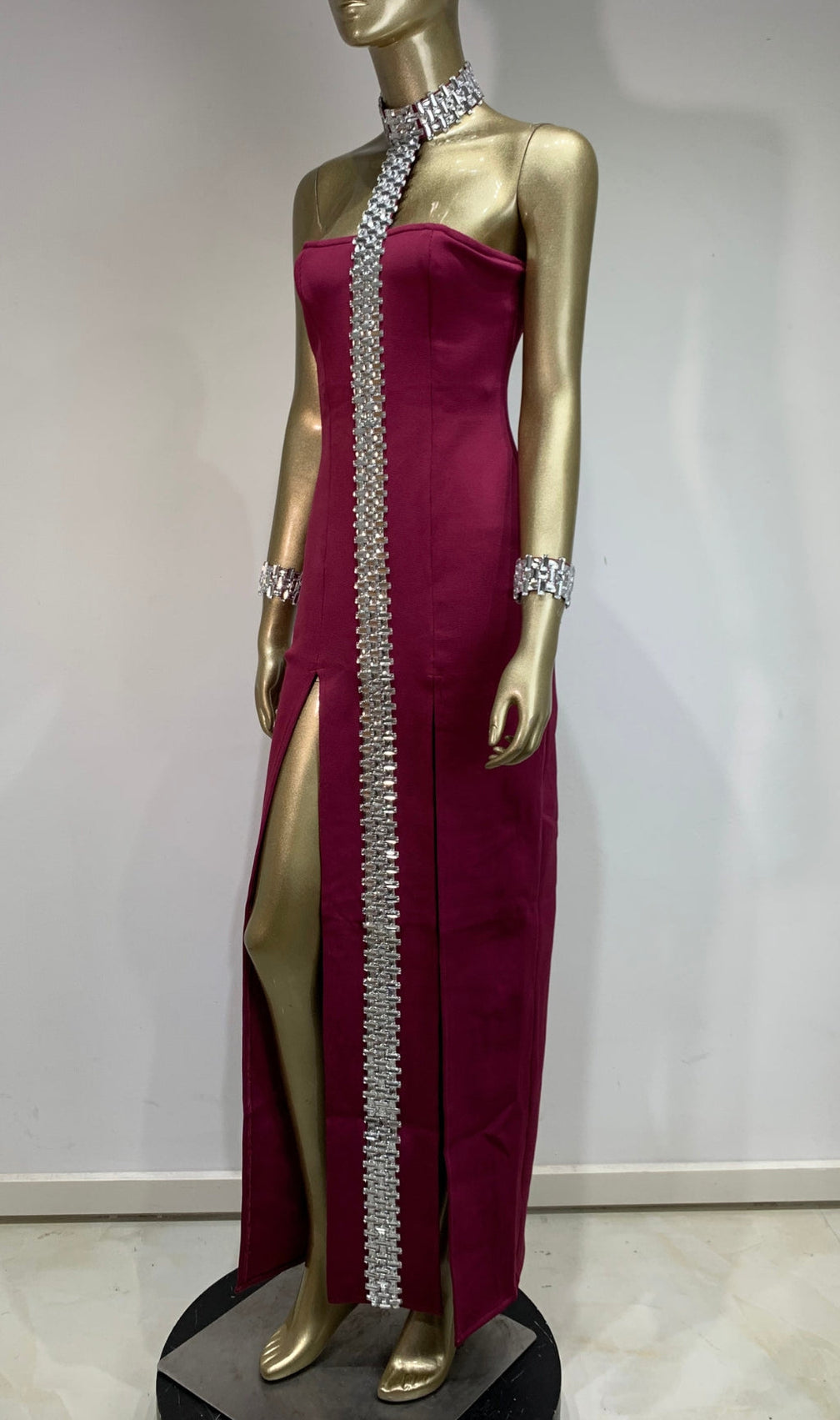 Bubba Bandage Maxi Dress With Diamond Choker And Bracelet