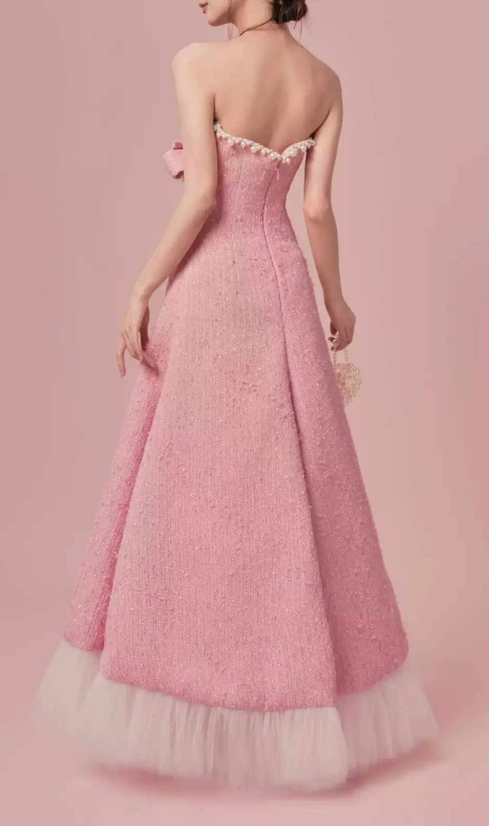 Gaphna Pink Beaded Bow Maxi Dress