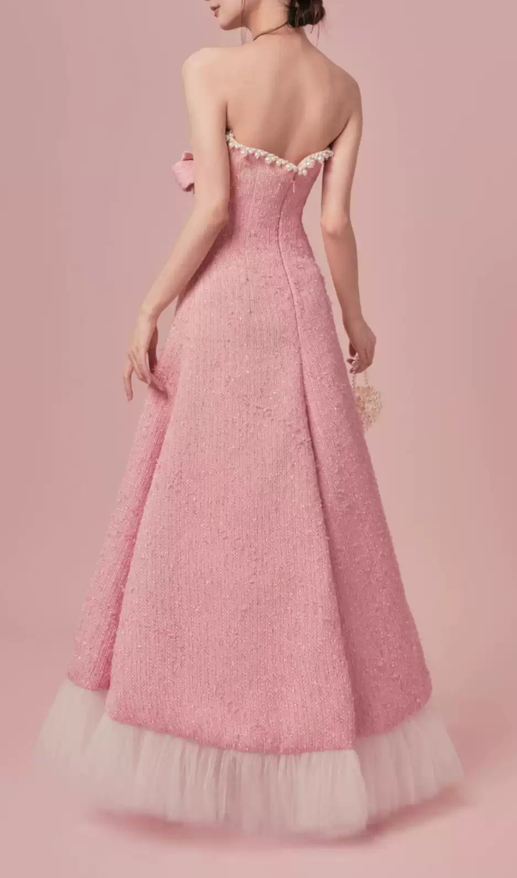 Gaphna Pink Beaded Bow Maxi Dress