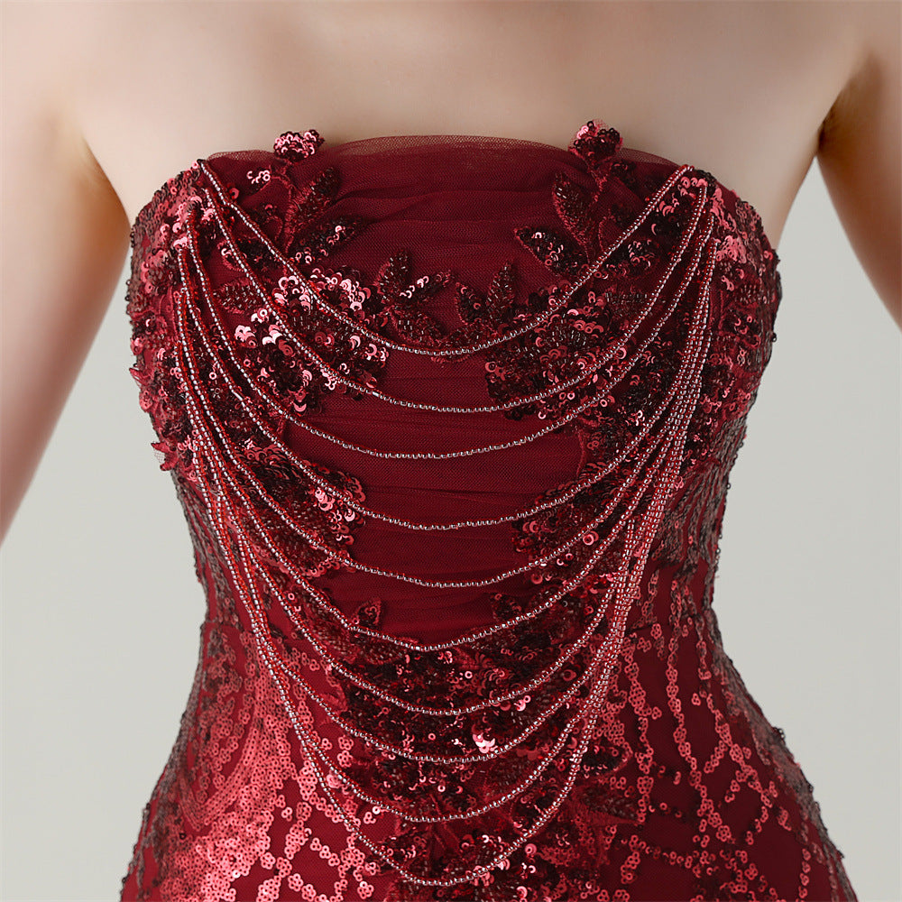 Ikuye Radiant Red Strapless Sequin Mermaid Gown - Gala & Formal Evening Dress