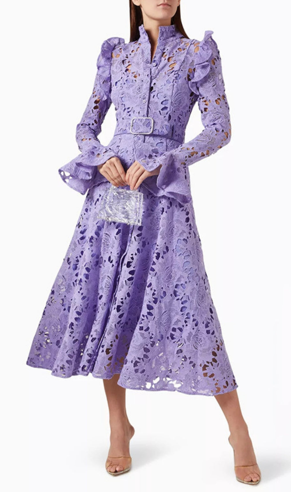 Elea Purple Embroidery Long Sleeve Midi Dress