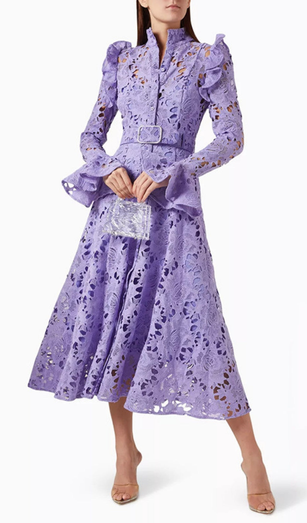 Elea Purple Embroidery Long Sleeve Midi Dress