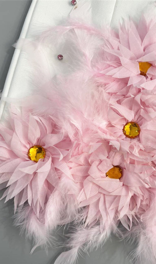 Hita Pink Strapless Beaded Floral Bandage Mini Dress - Party Glam