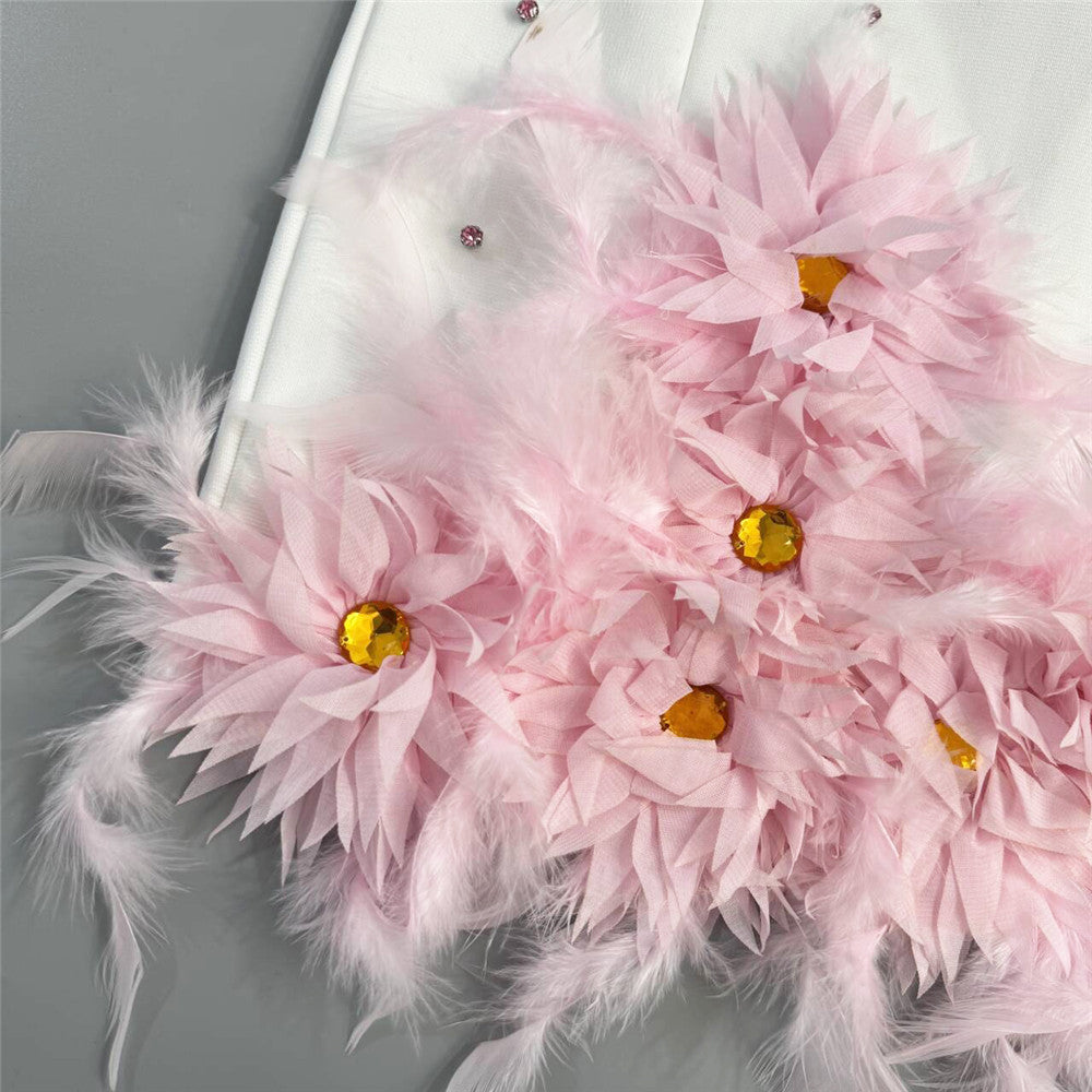 Hita Pink Strapless Beaded Floral Bandage Mini Dress - Party Glam