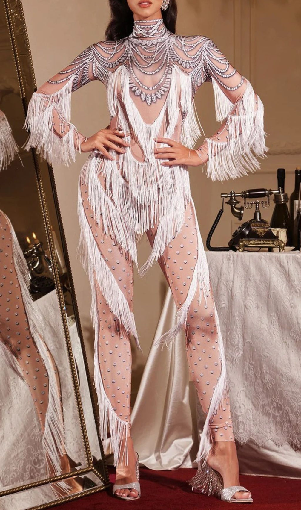 Firdaus Dazzling Fringe & Crystal Embellished Jumpsuit