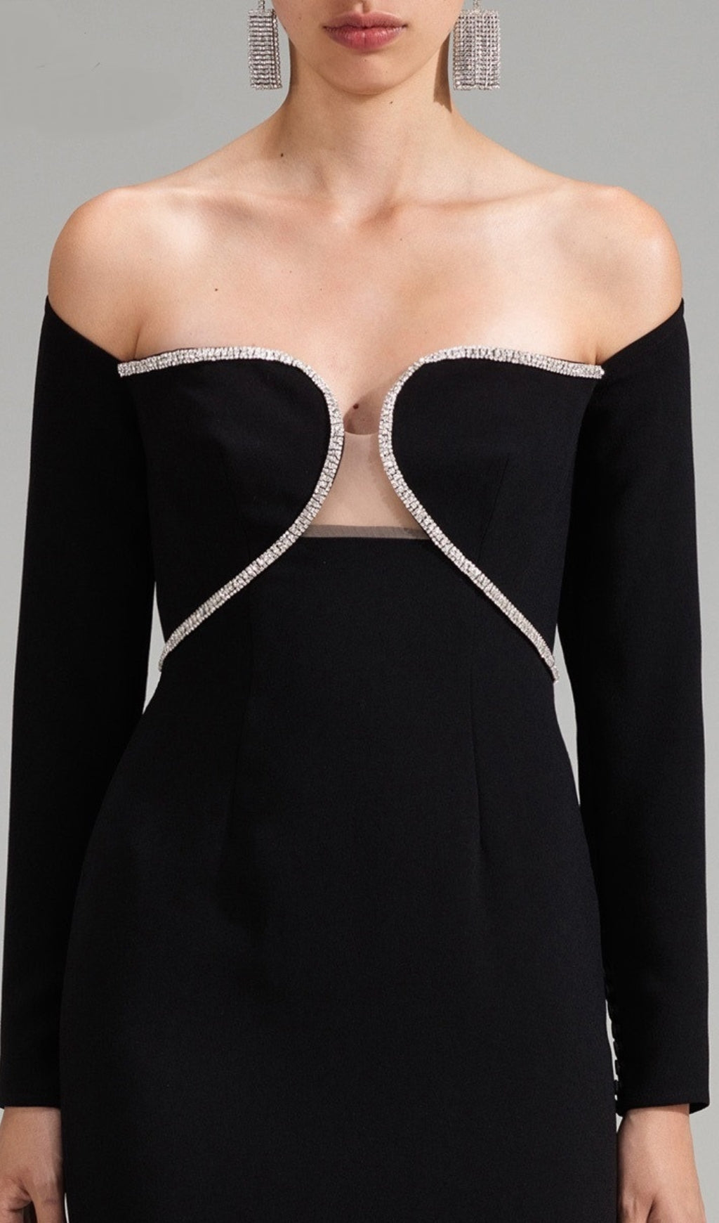 Adolfo Off-Shoulder Crystal Midi Dress