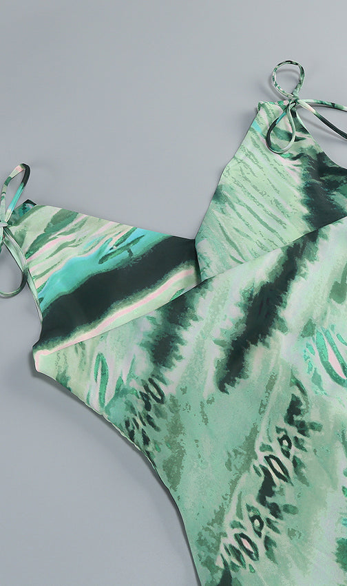 Jaffer Women's Green & Teal Abstract Print Cowl Neck Maxi Dress