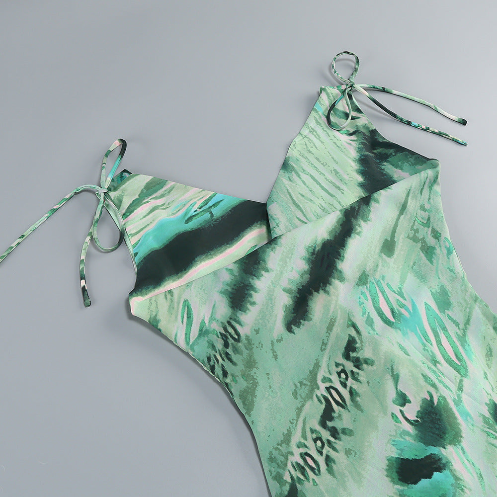 Jaffer Women's Green & Teal Abstract Print Cowl Neck Maxi Dress