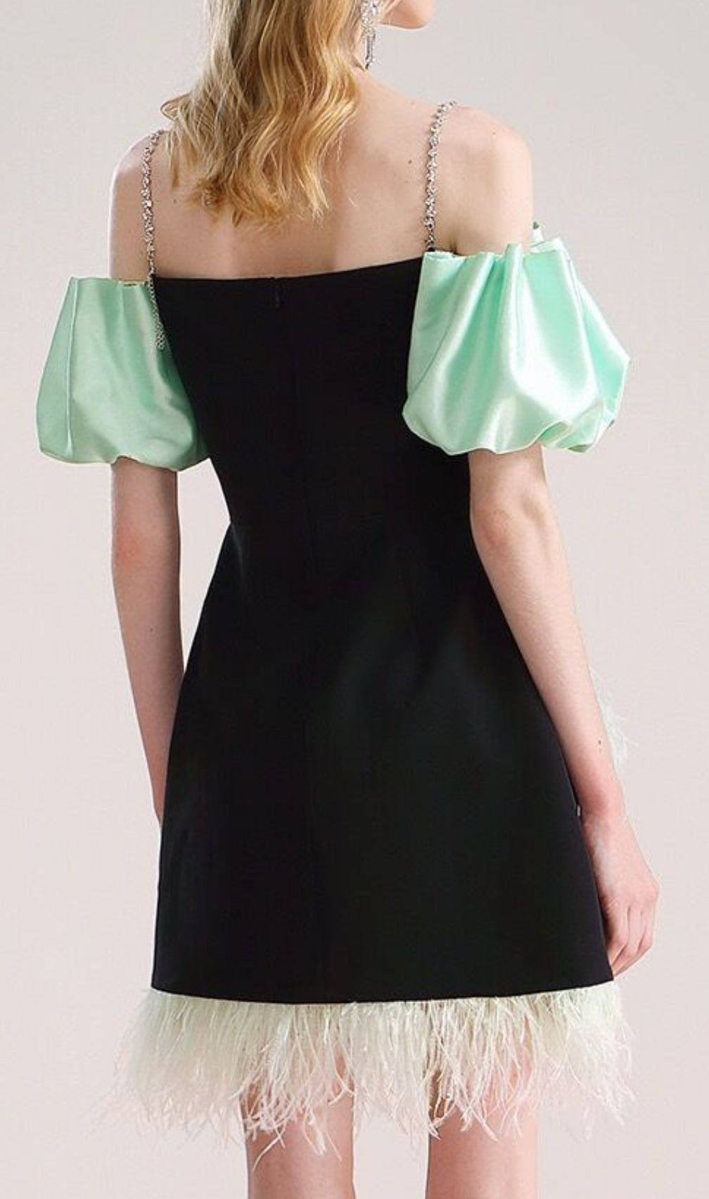 Cielo Black Off-Shoulder Feather Mini Dress