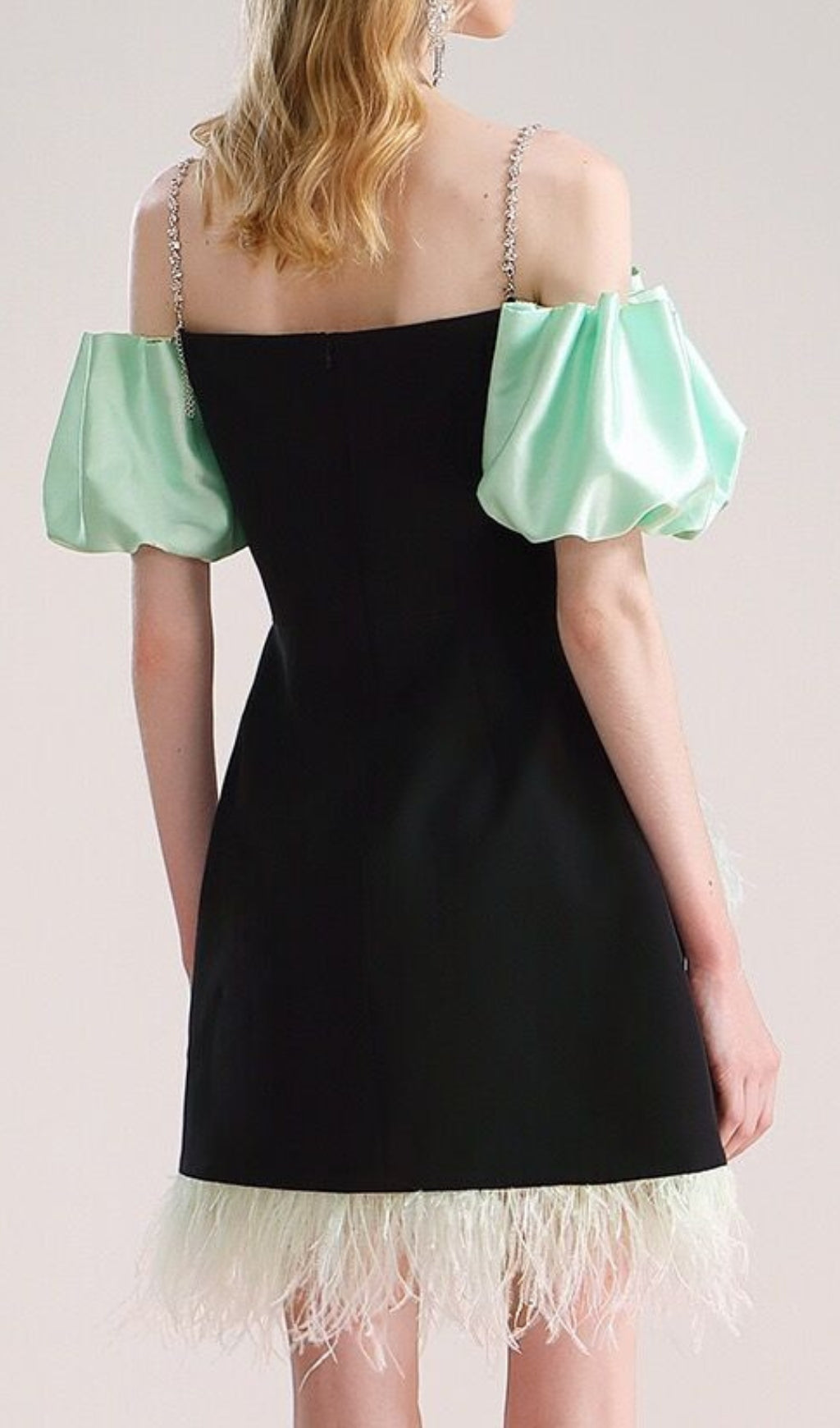 Cielo Black Off-Shoulder Feather Mini Dress