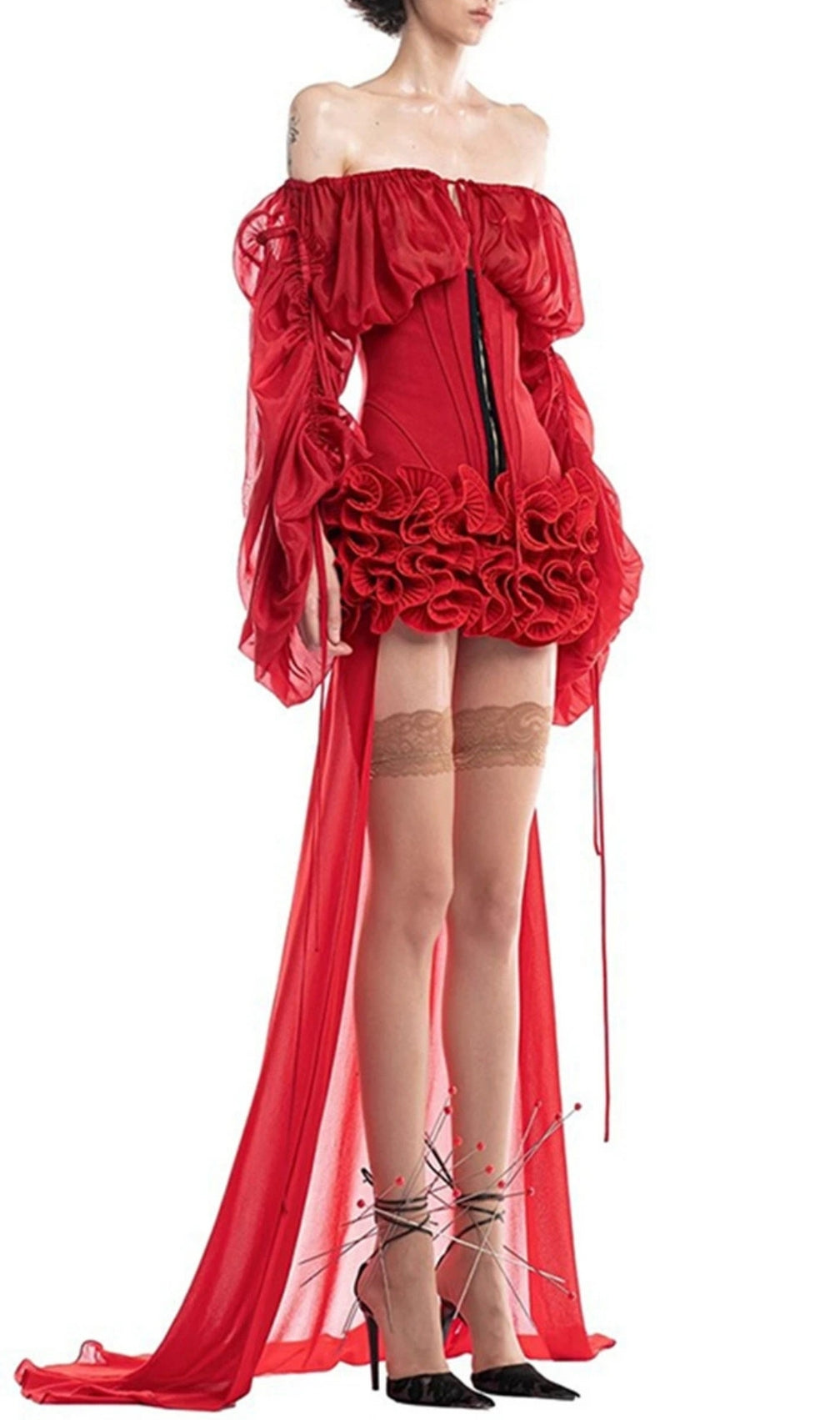 Francesca Red Corset Mesh Dress