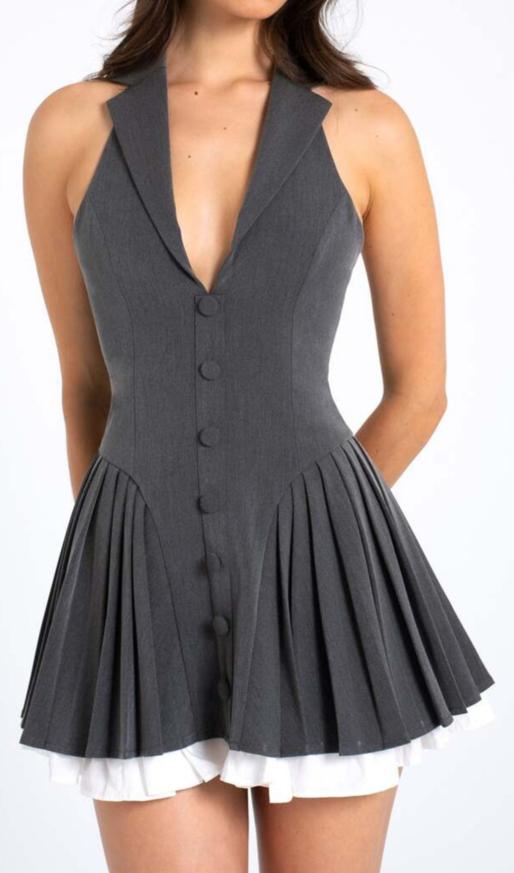 Dhriti Grey Halter Mini Dress