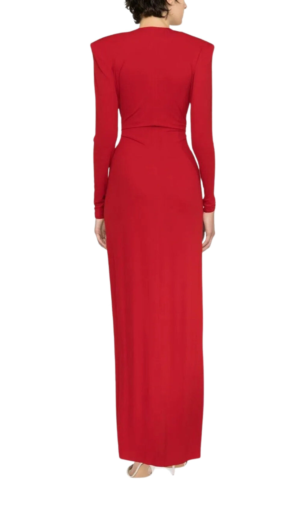 Red Plunge-Neck Draped Gown