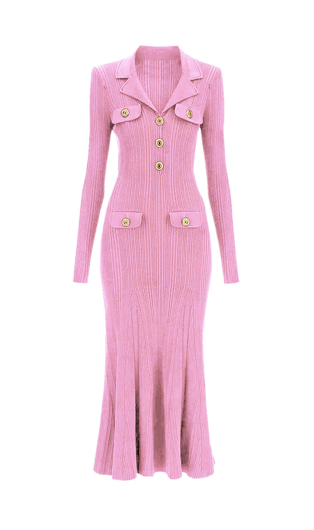 Clidhna Long Sleeve Button Knit Midi Dress