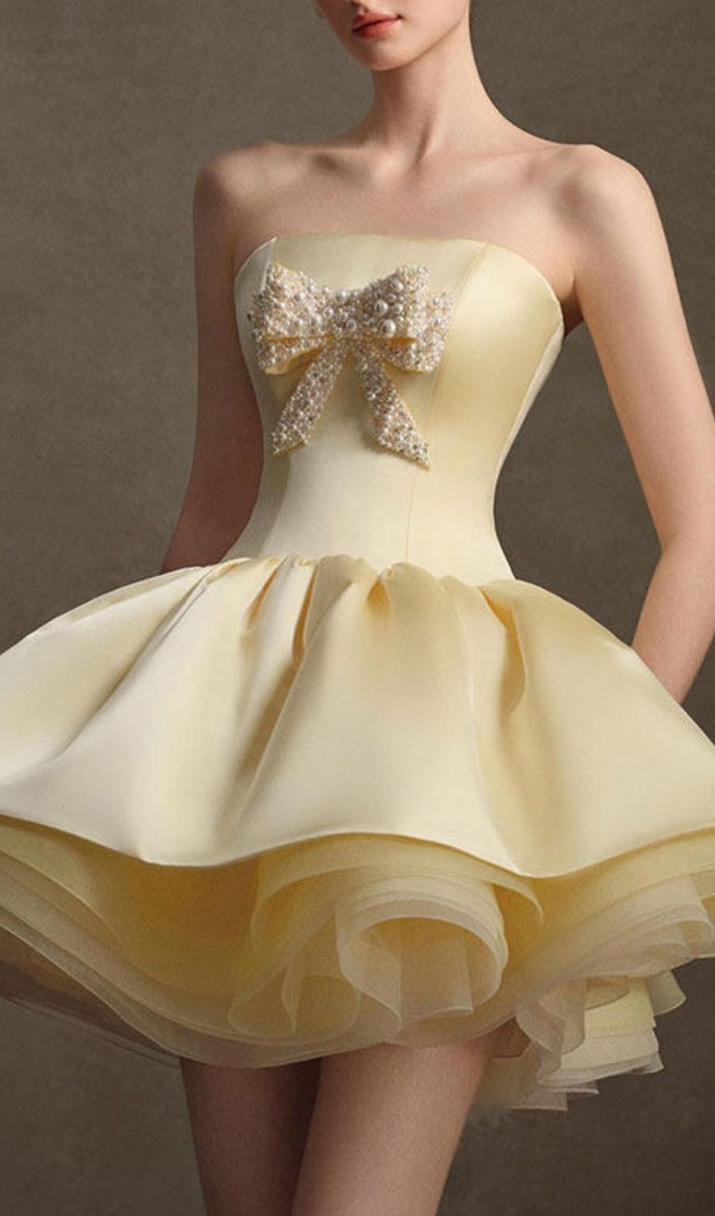 Kristel Yellow Strapless Bow Mini Dress