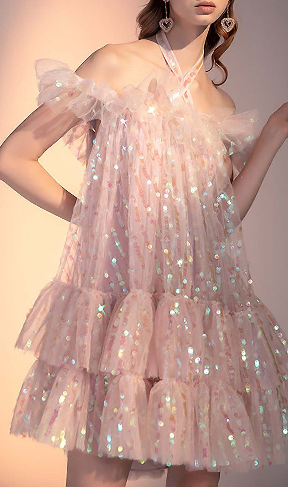 Halter Sequins Mini Dress In Pink