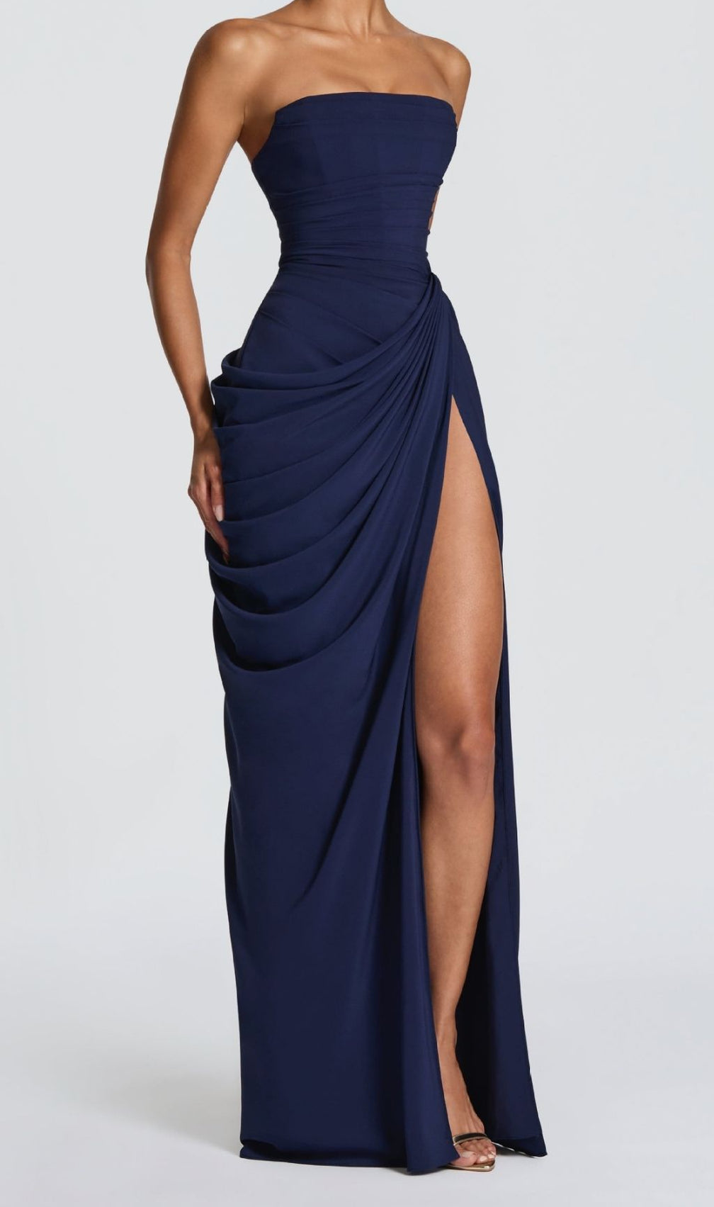 Kellyn Navy Strapless Corset Maxi Dress | Sculpting Elegance & Thigh-High Slit