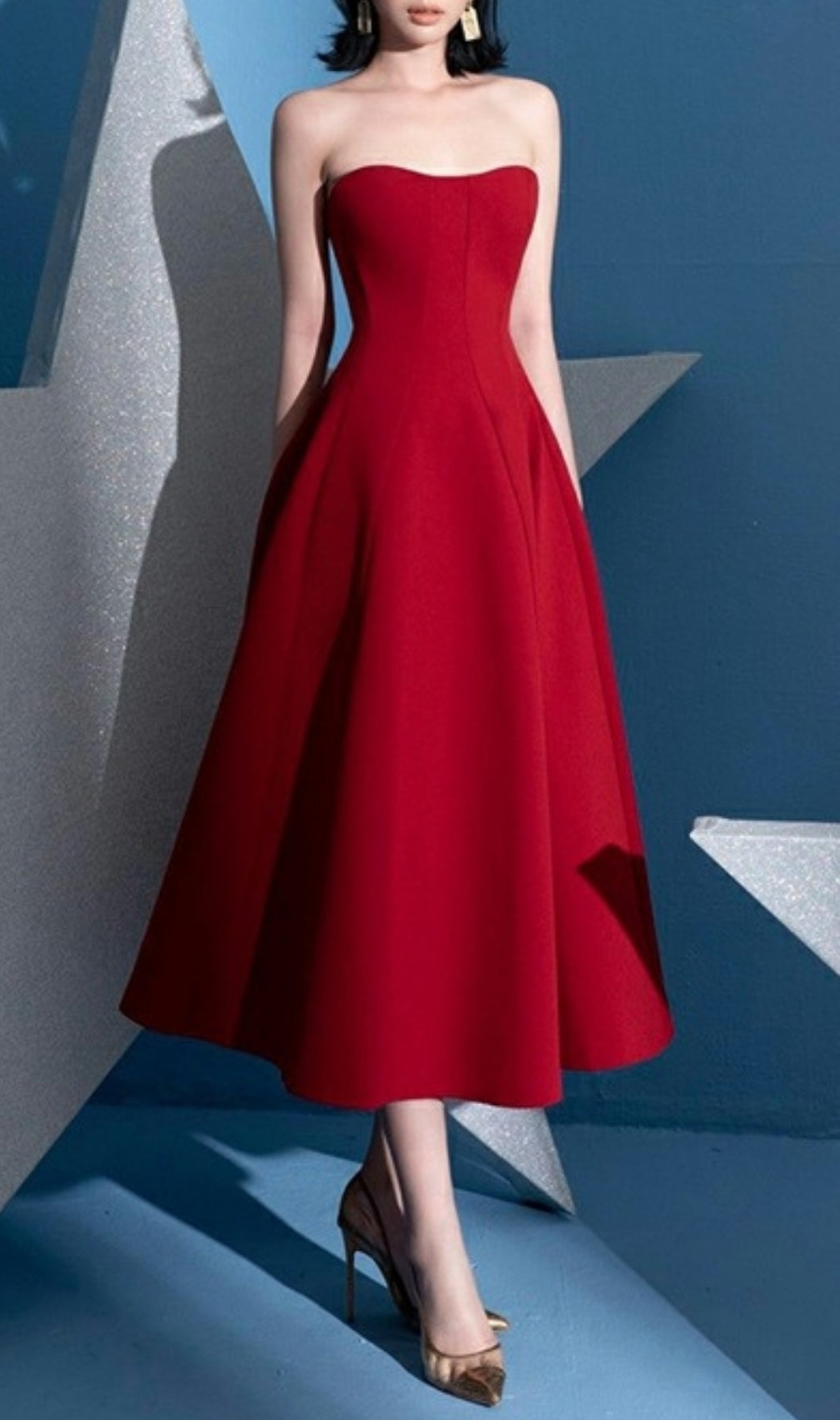 Fiorella Red Strapless Midi Dress