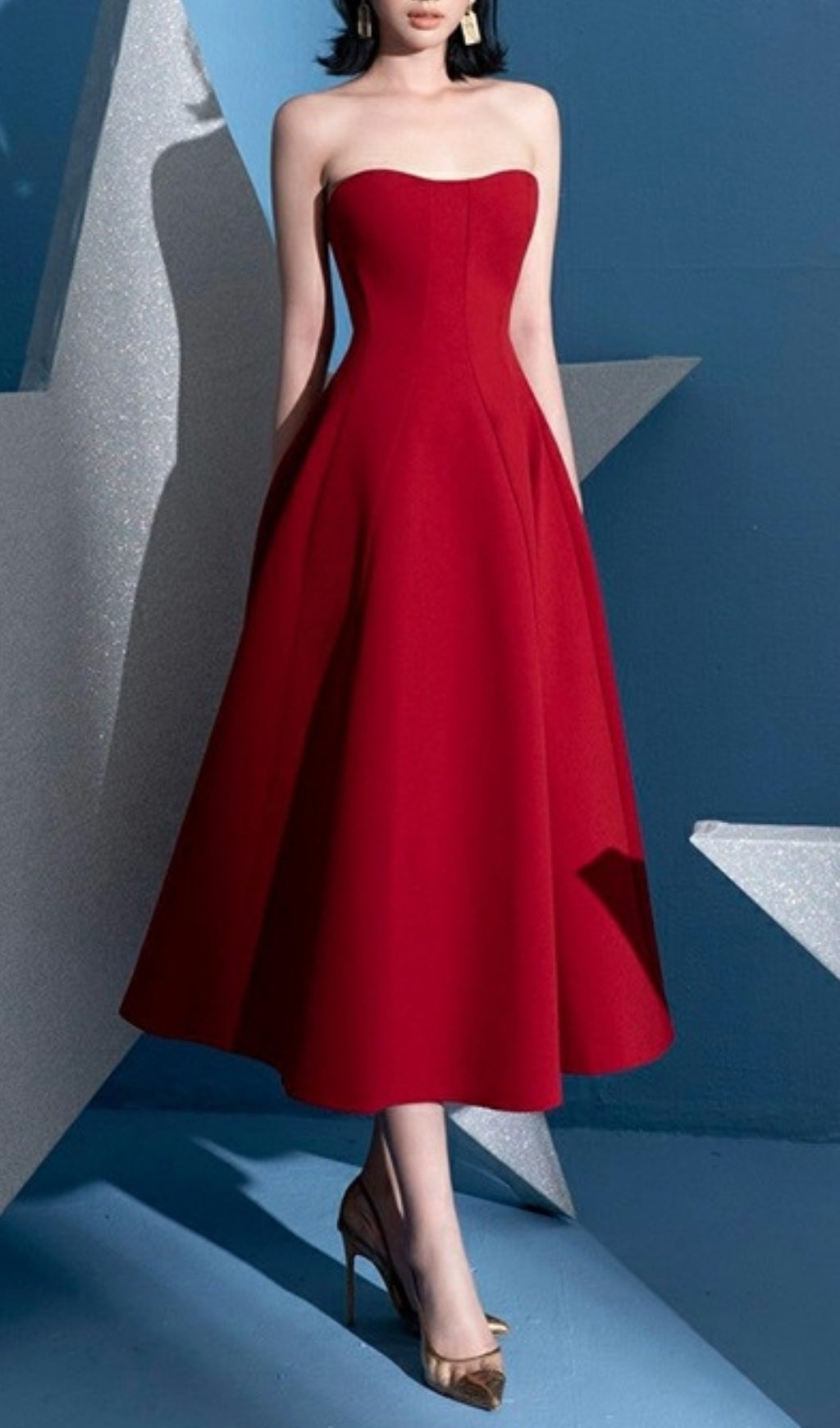 Fiorella Red Strapless Midi Dress