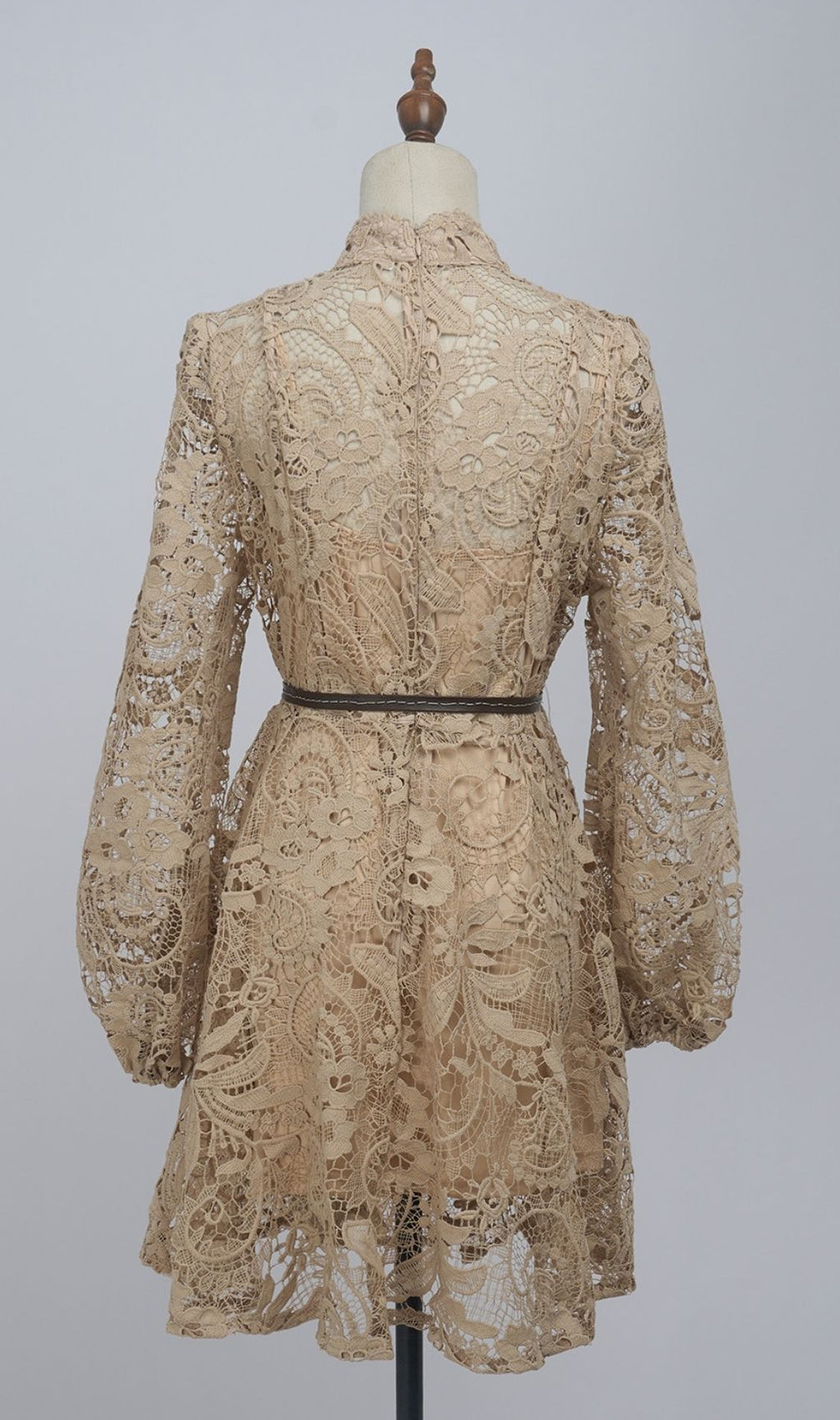 Kamela Elegant Embroidered Lace Long Sleeve Mock Neck Mini Dress