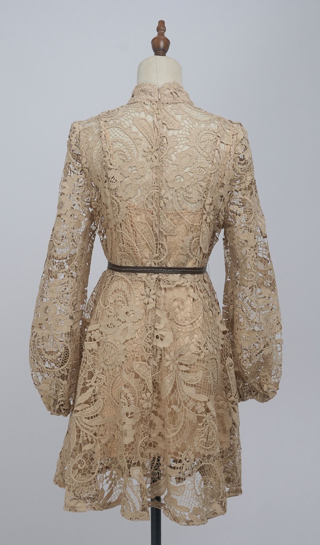 Kamela Elegant Embroidered Lace Long Sleeve Mock Neck Mini Dress