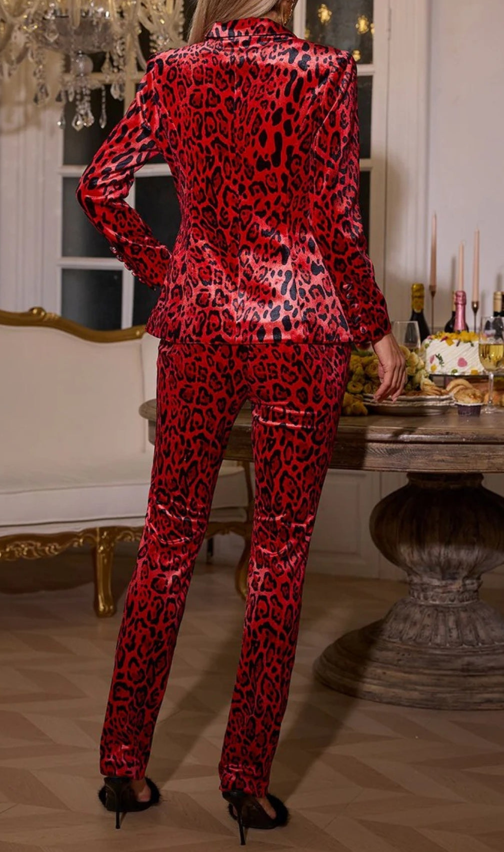 Cliff Red Long Sleeve Leopard Blazer Set